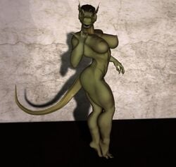 3d anthro breasts dragon female female_only full_body nude side_view solo standing tagme vic34677