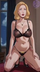 ai_generated beth_smith blonde_hair curvy curvy_figure earrings embarrassed high_heels kneeling large_breasts lingerie makeup mature_female milf necklace on_knees panties raiven rick_and_morty spread_legs thick_thighs wide_hips worried