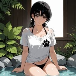 1girls ai_generated bikini black_bikini chainsaw_man mitaka_asa panan shirt_and_panties solo