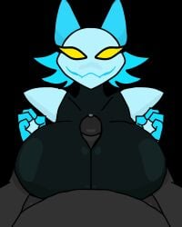 1boy 1girls 2d 3:4 animated animated beat_banger beat_banger_no_music blue_fur blue_hair cat_ears cat_eyes catgirl deltarune deltarune_chapter_2 felid feline female_focus looking_at_viewer male male_pov paizuri pauldrons pov shitfart29 smiling_at_viewer tasque_manager tasque_manager_(deltarune) titjob titjob