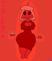 artist_upload big_breasts big_thighs denisukr floating_hands heart-shaped_pupils nipple_bulge pixel_art red_dress red_skin tight_clothes tight_clothing triangular_head trikuta