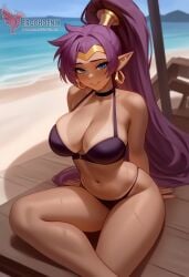 1girls 2d ai_generated ass back beach big_ass big_breasts bikini blue_eyes dark_skin dark_skinned_female day erophoenix female female_focus full_body genie_girl jewelry long_hair looking_at_viewer nude ocean outdoors patreon_username pointy_ears ponytail purple_bikini purple_hair shantae shantae_(character) sideboob sitting sky smile solo swimsuit tan tan_lines thick thick_thighs uncensored