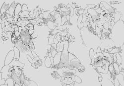 anthro aroused arynbun ass atlyss big_butt blush blush_lines bodily_fluids clothing cuddling duo embarrassed erection erection_under_clothing feet femboy fishnet_clothing foot_on_face happy happy_sex hi_res hot_dogging lagomorph male male/male mammal poon_(atlyss) sex sweat text thick_thighs wide_hips