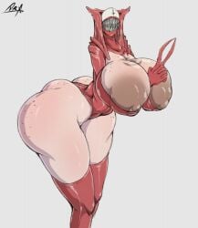 areolae artist_signature battle_nun big_areola big_ass big_breasts brutal_legend demon_girl dryadex female freckles freckles_on_ass freckles_on_breasts highres huge_areolae huge_ass huge_breasts monster_girl nun nun_outfit sharp_claws sharp_teeth video_game_character