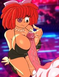 1boy 1girls artlaccer_(artist) big_penis black_clothing black_dress black_shoes bow bow_on_head breasts cleavage clothing duo enormous_penis erection faceless_male female female_focus genitals gigantic_penis huge_cock indoors laccerart large_penis looking_at_penis male male/female massive_penis nude nude_male nude_male_clothed_female penis penis_on_breast ragatha_(the_amazing_digital_circus) red_hair short_hair straight tagme the_amazing_digital_circus thick_penis unseen_male_face vein veiny_penis