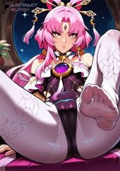 ai_generated artifactglitch cameltoe foot_fetish foot_focus fu_xuan_(honkai:_star_rail) honkai:_star_rail pantyhose patreon pink_hair