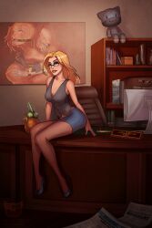 1girls animated blonde_hair clothed_female fantastic_four glasses marvel naked_female ninjakitty office_lady secretary skirt stockings sue_storm tagme