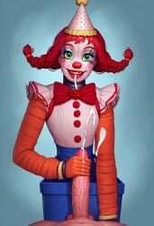 1girls ai_generated animatronic animatronic_female clown clown_girl cum ejaculation five_nights_at_freddy's five_nights_at_freddy's:_secret_of_the_mimic handjob jack_in_the_box_(toy) jackie_(fnaf) offscreen_male penis secret_of_the_mimic solo