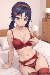 1girls ai_generated kimowinter lingerie miside mita_(miside) red_bra red_panties red_underwear solo underwear