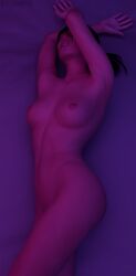 3d asian asian_female blue_eyes blue_eyes_female brown_hair brown_hair_female chell medium_ass nude nude_female pale-skinned_female pale_skin ponytail ponytail_female portal_(series) portal_2 pose posing romantic_ambiance romantic_night stumpie