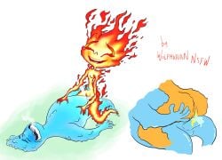 1boy 1girls anthro blush bodily_fluids bodily_fluids_in_pussy canon_couple cowgirl_position disney dripping duo elemental_(pixar) elemental_creature elemental_humanoid ember_lumen female female_penetrated fire genital_fluids humanoid male male/female male_penetrating male_penetrating_female penetration pixar pull_out pussy pussy_juice pussy_juice_drip romantic romantic_couple sex steam steaming_body straight straight_sex vaginal_penetration wade_ripple water wolfmarian