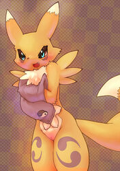 blush canine digimon embarrassed female fox otona_no_kitsune pussy renamon solo tail