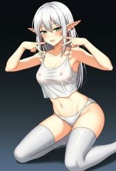 clothes cum_in_mouth elf_girl frieren gemini white_hair