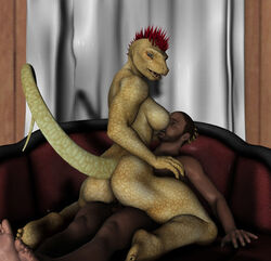 3d breasts cowgirl_position dinosaur dragon female human male nude penetration raptor scalie sofa straight tail vic34677