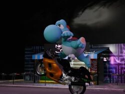 3d_(artwork) anthro ass balls blender_(artwork) digital_media_(artwork) dinosaur feet flaccid foot_fetish genitals male mario_bros mario_kart mario_kart_world motorcycle nintendo penis pose prehistoric_species reptile scalie snowie1_(artist) solo spreading vehicle yoshi