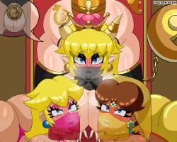 1futa 2girls all_fours big_ass big_breasts black_legwear blonde_hair blue_eyes blush blush blush_lines blushing_at_viewer bowsette broken_horn cage caged caged_cock chain_chomp chained chains chastity_cage chastity_device dancer dancer_outfit face_veil futa_only futanari futasub gold_(metal) gold_earrings gold_jewelry gold_trim grin harem_girl harem_outfit hi_res horn horns huge_ass intersex kneeling long_fingernails makeup mario_(series) midnightundying_(artist) nintendo pov pov_eye_contact sharp_teeth slave slave_outfit slavegirl small_penis submissive submissive_female super_crown tail tan_body tan_skin tattoo tattoo_on_butt thick_thighs thigh_highs thighhighs thighs veil