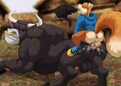 anal anal_sex anthro anthro_on_feral anthro_penetrating anthro_penetrating_feral ass backsack balls black_balls black_body black_eyes black_fur blue_clothing blue_footwear blue_hoodie blue_shoes blue_topwear blurred_background bodily_fluids bottomless bottomless_anthro bovid bovine bugger_lugs bull_ring cattle closed_eyes clothed clothing conker conker's_bad_fur_day cum cum_from_ass cum_in_ass cum_inside cum_on_butt cumsplosion day dirt duo facial_piercing feral feral_penetrated footwear from_behind_position fur furryratchet genital_fluids genitals grass grey_body grey_fur hi_res hoodie hooves horn humanoid_genitalia humanoid_penis looking_back looking_pleasured male male/male mammal muscular muscular_feral muscular_male nose_piercing nose_ring nude nude_feral open_mouth orange_body orange_fur outside penetration penile penile_penetration penis penis_in_ass perching_position piercing plant raised_tail rareware red_sclera ring_piercing rodent sciurid sex shoes tail tail_tuft tan_balls tan_body tan_fur tan_penis topwear tree_squirrel tuft white_body white_fur yellow_clothing yellow_footwear yellow_shoes zoophilia