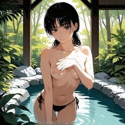 1girls ai_generated bikini_bottom_only chainsaw_man covering_breasts mitaka_asa panan solo topless topless_female