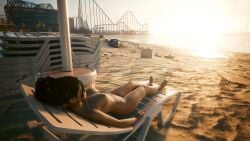 3d beach cyberpunk_2077 game panam_palmer sunbathing