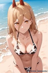 1girls ai_generated bikini chainsaw_man cow_print_bikini kimowinter power_(chainsaw_man) solo
