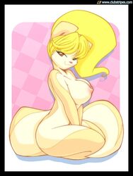 anthro breasts clubstripes cream_(miu) female looking_at_viewer miu nude rodent sideboob sitting