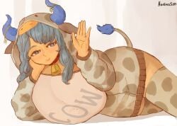 big_breasts blue_eyes blue_hair bovid bovid_humanoid bovine bovine_humanoid breasts breasts_bigger_than_head celestial_being child_bearing_hips clothed clothed_female clothing commission cow_girl cow_horns cow_print cow_print_hoodie cow_tail cowbell curvy curvy_female curvy_figure digital_drawing digital_drawing_(artwork) digital_media digital_media_(artwork) female female_focus female_humanoid female_only flat_colors goddess hag hoodie humanoid konimasan large_breasts looking_at_viewer mammal mammal_humanoid mature mature_female miilkywayz milf milky_way_(character) print_shirt solo tagme thighhighs thighs vtuber vtuberfanart