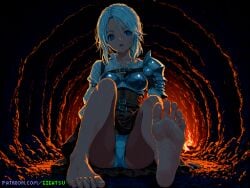 ai_generated armor barefoot ciri feet foot_fetish foot_focus gigatsu looking_at_viewer panties pixel_art sole_female soles the_witcher_3:_wild_hunt toes white_hair