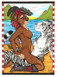 2010 anthro beach breasts cowgirl_position duo ear_piercing earring feline female fur furry hat high_heels luthiennightwolf male naked_boots naked_footwear naked_hat nude otter penetration piercing pirate seaside sex sideboob straight tiger vaginal_penetration water