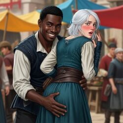 ai_generated blush ciri dark-skinned_male squeezing the_witcher_3:_wild_hunt