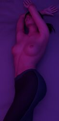 3d asian asian_female blue_eyes blue_eyes_female brown_hair brown_hair_female chell medium_ass nude_female pale-skinned_female pale_skin ponytail ponytail_female portal_(series) portal_2 pose posing romantic_ambiance romantic_night stumpie topless topless_female