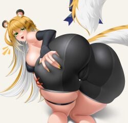 1girls animal_ears ass big_ass big_breasts bottom_heavy breasts bubble_butt cameltoe clothing dat_ass fat_ass female female_only hand_on_ass hand_on_own_ass huge_ass ju_fufu large_ass luunamito massive_ass painted_nails png solo tail thick_ass thick_thighs thiren white_background wide_hips zenless_zone_zero