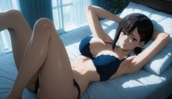 1girls ai_generated blue_bra blue_panties blue_underwear chainsaw_man higashiyama_kobeni large_breasts solo underwear