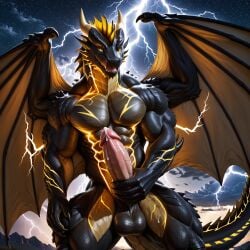 ai_generated anthro big_balls big_penis cum cum_drip cumming dragon furry jerking male male_only muscular muscular_male scalie solo_male