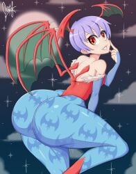+_+ 1girls alternate_version_available animal_print ass ass_focus bare_shoulders bat_print bat_wings big_ass blue_legwear boots bottom_heavy breasts bridal_gauntlets clothing cute darkstalkers demon_girl demon_wings eye_contact eyebrows eyes female female_only flat_chest full_moon head_wings huge_ass large_ass leotard lilith_aensland looking_at_viewer looking_back lordoozy low_wings massive_ass moon pale-skinned_female pale_skin pantyhose print_legwear purple_hair red_boots red_eyes red_leotard short_hair smile solo sparkle succubus thick_ass thick_thighs thighs wide_hips wings