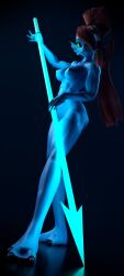3d_(artwork) abs animal_humanoid athletic athletic_female athletic_humanoid black_background blender_(artwork) blue_body blue_skin breasts digital_media_(artwork) eye_patch eyewear female fin fish fish_humanoid glistening glistening_arms glistening_body glistening_breasts glistening_legs glistening_skin glistening_thighs glowing glowing_weapon hair head_fin hi_res holding_melee_weapon holding_object holding_polearm holding_spear holding_weapon humanoid long_hair marine marine_humanoid medium_breasts melee_weapon nipples nude nude_female nude_humanoid polearm ponytail red_hair simple_background solo spear undertale_(series) undyne vilgard weapon yellow_sclera