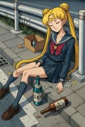 alcohol clothes gold_hair gpt sailor_moon sleeping