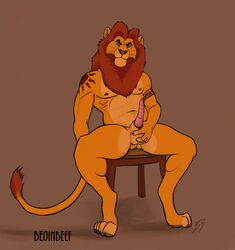 1boy anthro balls barbs beijinbeef disney feline feline_penis lion male male_only mane mufasa penis solo spines tapering_penis the_lion_king