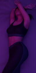 3d asian asian_female blue_eyes blue_eyes_female brown_hair brown_hair_female fully_clothed medium_ass nude_female pale-skinned_female pale_skin ponytail ponytail_female portal_(series) portal_2 pose posing romantic_ambiance romantic_night stumpie