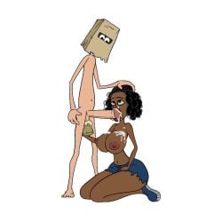 1boy 1girls animated bambook beer cum cum_in_mouth cum_on_breasts fellatio fuckerman fuckerman(bambook) looking_at_partner tagme topless