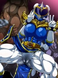blue_phoenix_ranger bodysuit breasts capcom censored censored_penis chun-li costume covered_nipples crossover erect_nipples erect_nipples_under_clothes faceless_male female female_focus huge_cock large_breasts looking_at_viewer muscular muscular_male muscular_thighs nipples penis power_rangers raburebo solo_female spread_legs spreading squatting street_fighter suit super_sentai thick thick_thighs thighhighs thighs unseen_male_face wet wet_clothes wet_pussy