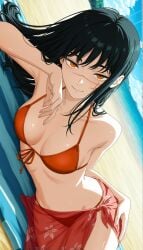 1girls ai_generated bikini chainsaw_man orange_bikini sarong solo yoru_(chainsaw_man)