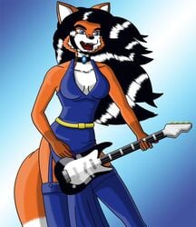 anthro bass_guitar black blue cassie dress furry guitar hair musical_instrument