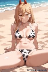 1girls ai_generated bikini chainsaw_man cow_print_bikini kimowinter power_(chainsaw_man) solo