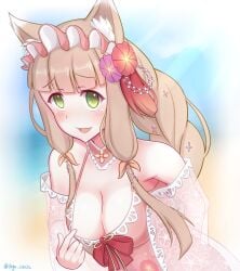 breasts cat_ears cleavage clothed maho_(princess_connect!) pointing_at_self princess_connect! tagu_hblabe textless
