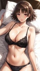 1girls ai_generated black_bra black_panties black_underwear makoto_niijima persona_5 solo underwear