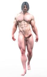 3d 3d_(artwork) 3d_model bara bara_tiddies bara_tits beefy capcom dante dante_(devil_may_cry) devil_may_cry erect_penis erection hung light-skinned_male light_skin male male_focus male_only solo solo_focus solo_male solo_male walking_towards_viewer white_background white_hair whitelemon