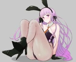 animal_ears ass bare_shoulders bow bowtie braid breasts danganronpa danganronpa:_trigger_happy_havoc detached_collar fake_animal_ears female female_focus fishnet_pantyhose fishnets gloves high_heels ippers jacket kirigiri_kyoko kirigiri_kyouko legs leotard long_hair looking_at_viewer pantyhose playboy_bunny purple_eyes purple_hair rabbit_ears rabbit_tail side_braid solo strapless tail thick_thighs thighs wrist_cuffs