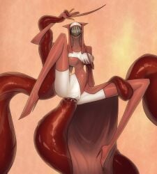 areolae battle_nun big_areola big_breasts brutal_legend demon_girl derek_hetrick female high_heels long_legs long_teeth monster_girl nipples no_eyes nun pale_skin stomach_bulge tentacle tentacle_sex video_game_character