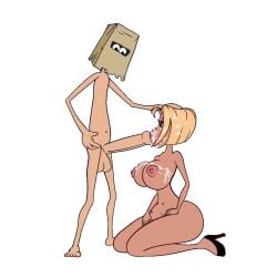 1boy 1girls animated bambook bimbo cum cum_in_mouth cum_on_breasts cum_on_face cum_on_hair ejaculation fellatio fuckerman fuckerman(bambook) tagme