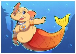 big_breasts elephant elephant_daisy furry mermaid princess_daisy super_mario_bros. super_mario_bros._wonder swimming trunk zackscott's_elephant_daisy_commissions_(meme)